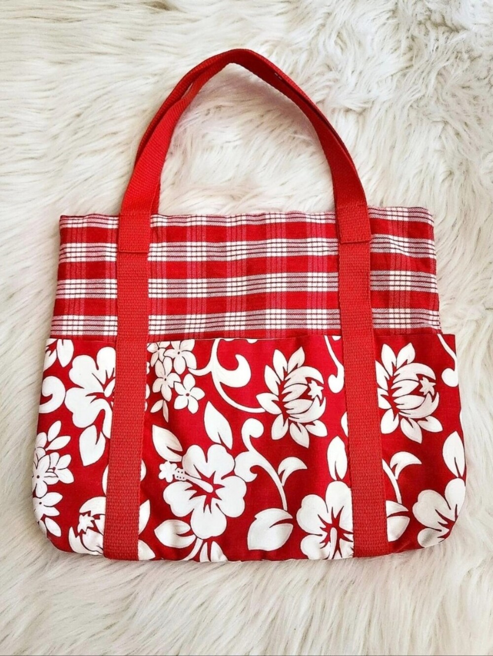Small Red White Hibiscus Tote